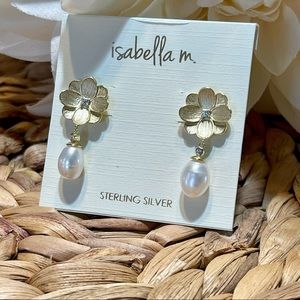 Isabella M. Gold & Flower Pearl Drop Earrings